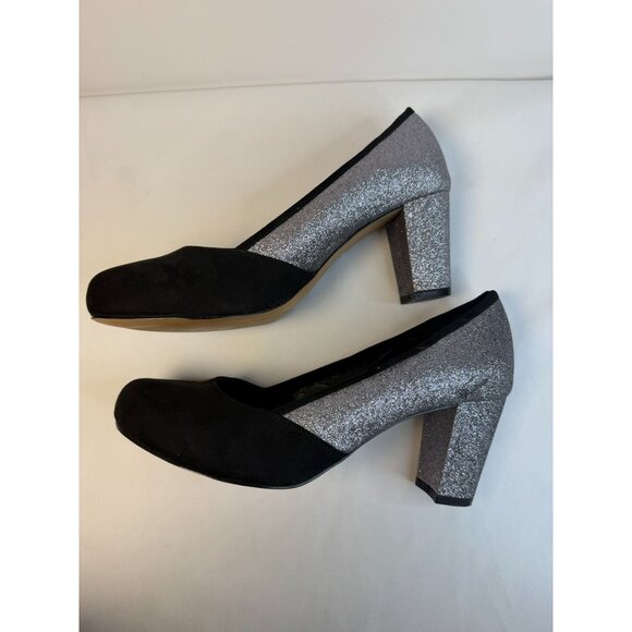 Torrid Pumps Womens Size 11W Black Suede Silver Glitter Block High Heel Shoes - Picture 6 of 15